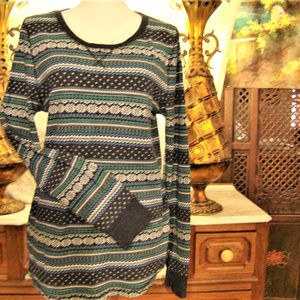 OLD NAVY women navy teal print knit tunic shirt XL